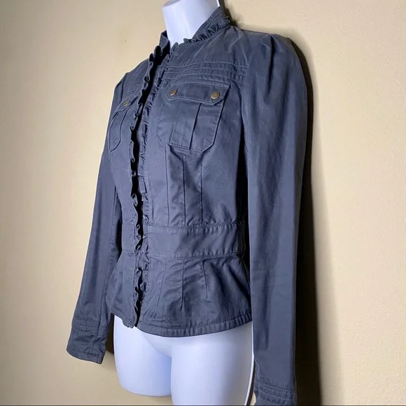 BANANA REPUBLIC Blue-Gray Structured Ruffle Jacket - Sz 4 - Picture 5 of 9